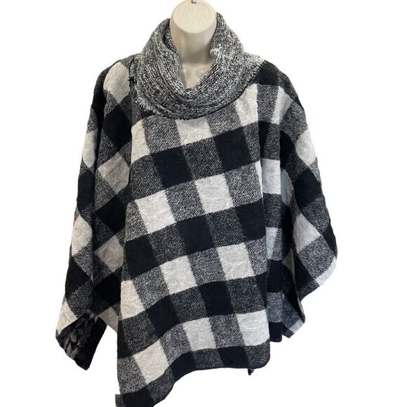 Anthropologie Wintertide Reversible Poncho One Size Plaid Floral - Picture 3 of 12